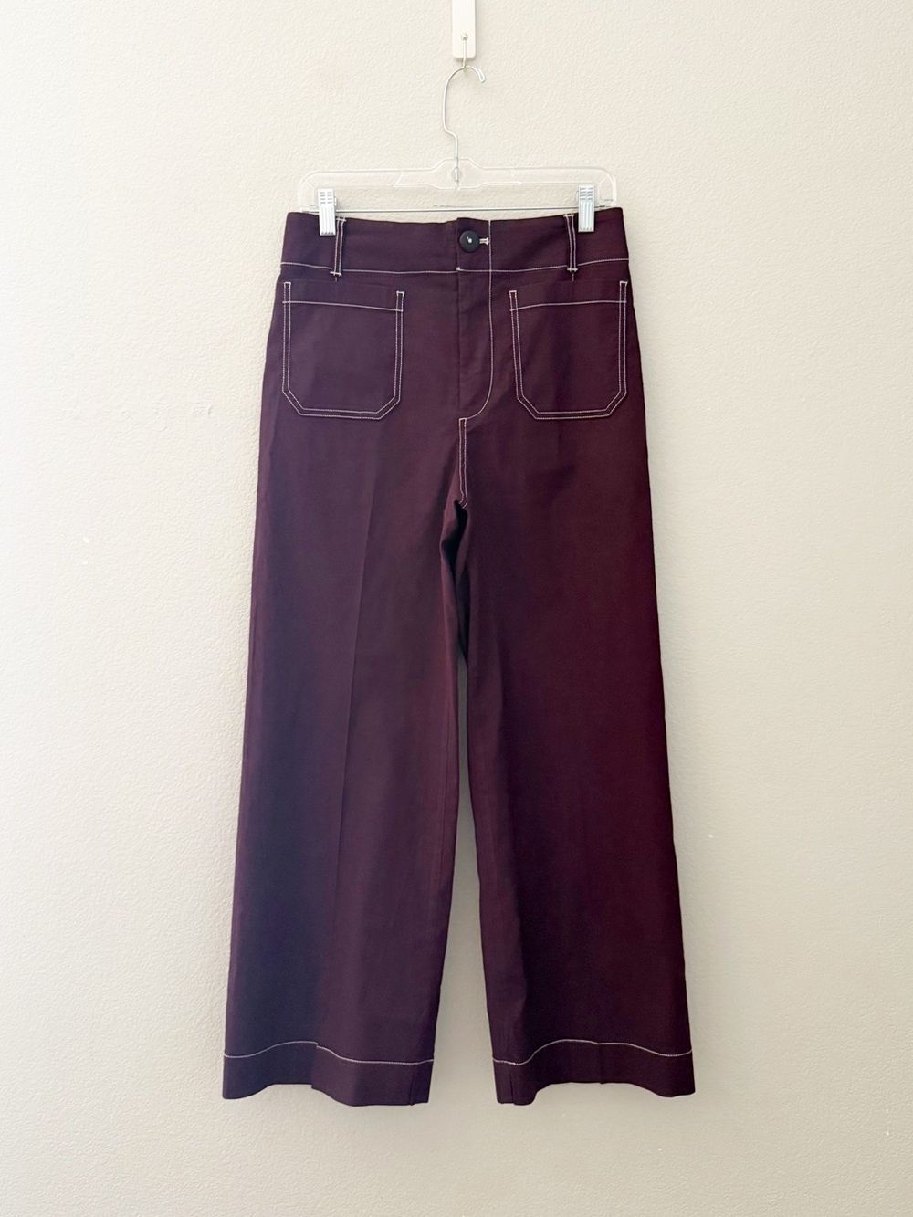 Anthropologie Maeve The Colette Crop Wide Leg Pant 28 Burgundy Wine Minimalist - Picture 5 of 12
